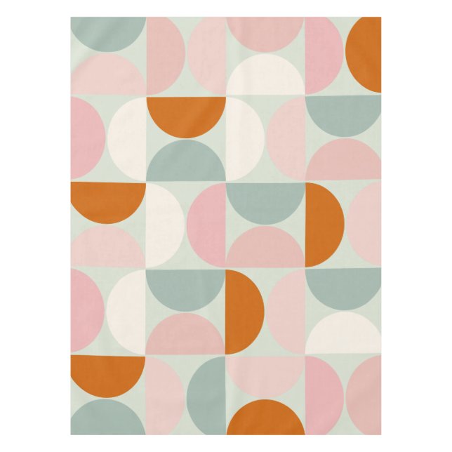 Mid Century Modern Sage Green Blush Orange Pattern Tablecloth (Front)