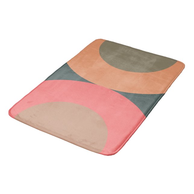 Mid-Century Modern Salmon and Olive  Bath Mat (Angled)