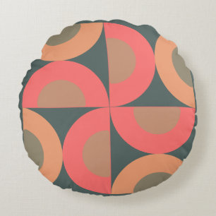 Mid-Century Modern Salmon and Olive  Round Cushion