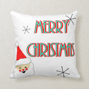 mid century modern santa claus merry christmas cushion