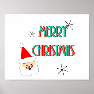 mid century modern santa claus merry christmas poster