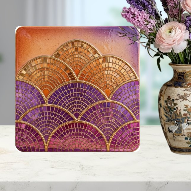 Mid-Century Modern Scalloped Fan purple orange  Tile (Creator Uploaded)