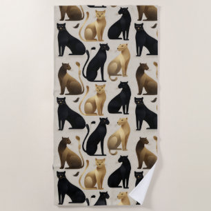 Mid-Century Modern Seamless Panther Pattern Beach Towel