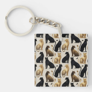 Mid-Century Modern Seamless Panther Pattern Key Ring