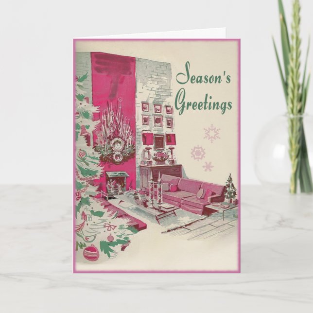 Mid Century Modern Seasons Greetings Christmas Holiday Card (Front)
