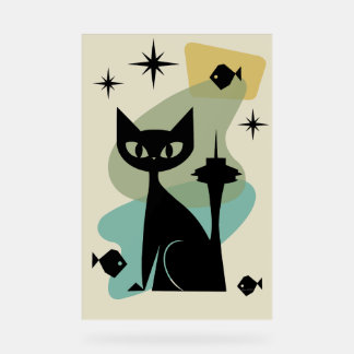 Mid Century Modern Seattle Cat Acrylic Sign