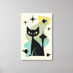 Mid Century Modern Seattle Cat Canvas Print
