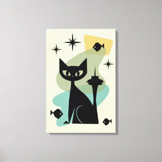 Mid Century Modern Seattle Cat Canvas Print