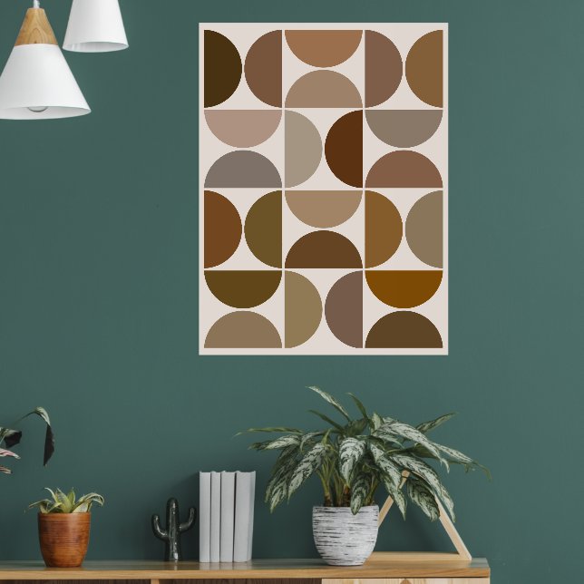 Mid-Century Modern Semicircles Browns+Cream Poster (Living Room 1)