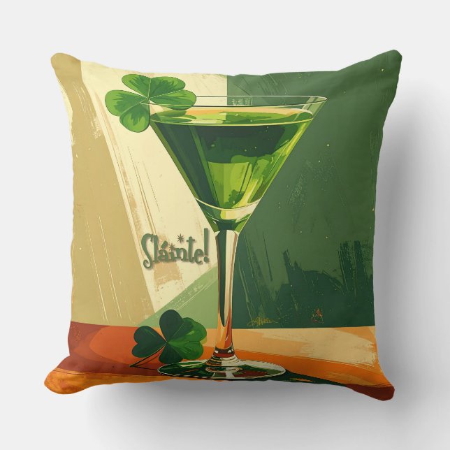 Mid Century Modern Shamrock Martini Sláinte!  Cushion (Front)