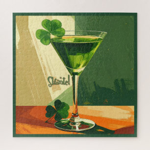Mid Century Modern Shamrock Martini Sláinte! Jigsaw Puzzle
