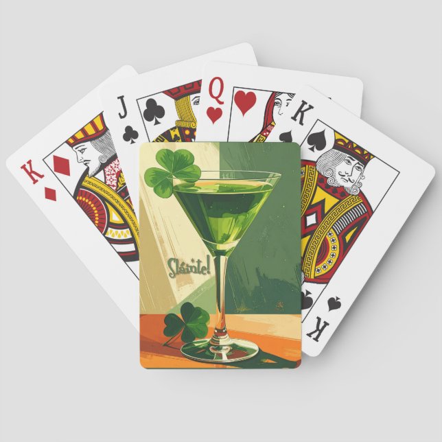 Mid Century Modern Shamrock Martini Sláinte!  Playing Cards (Back)