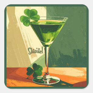 Mid Century Modern Shamrock Martini Sláinte! Square Sticker