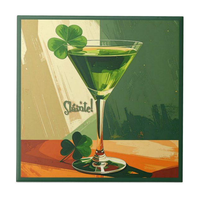 Mid Century Modern Shamrock Martini Sláinte!  Tile (Front)
