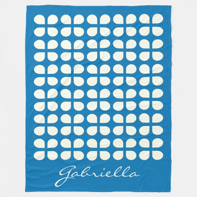 Mid Century Modern Shapes in Blue Personalised    Fleece Blanket (Front)