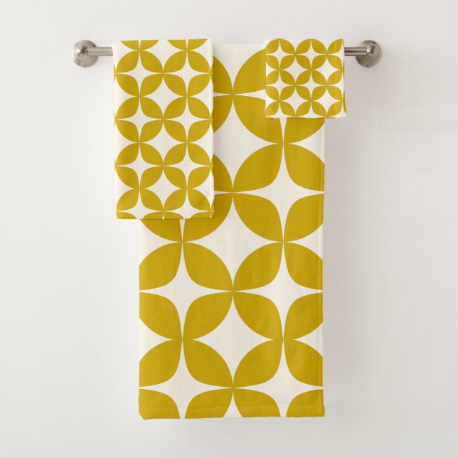 Mid Century Modern Shapes in Mustard Yellow Bath Towel Set (Insitu)