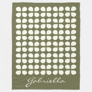 Mid Century Modern Shapes in Olive Personalised   Fleece Blanket