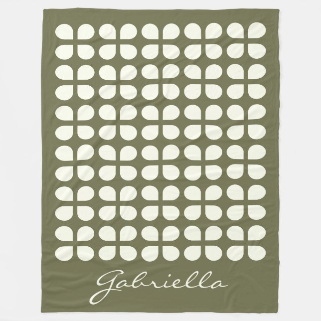 Mid Century Modern Shapes in Olive Personalised   Fleece Blanket (Front)