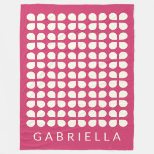 Mid Century Modern Shapes Raspberry Personalised Fleece Blanket