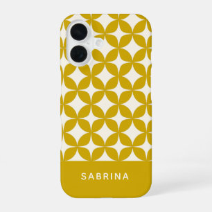 Mid Century Modern Shapes Yellow Personalised iPhone 16 Case