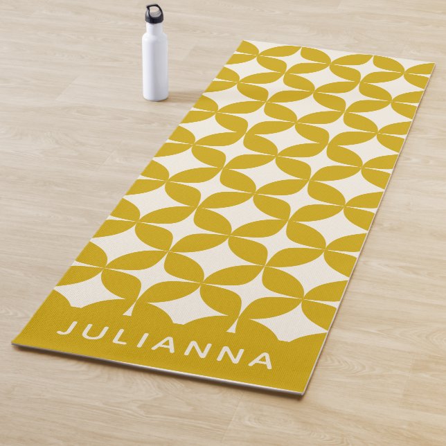 Mid Century Modern Shapes Yellow Personalised Yoga Mat (In Situ)