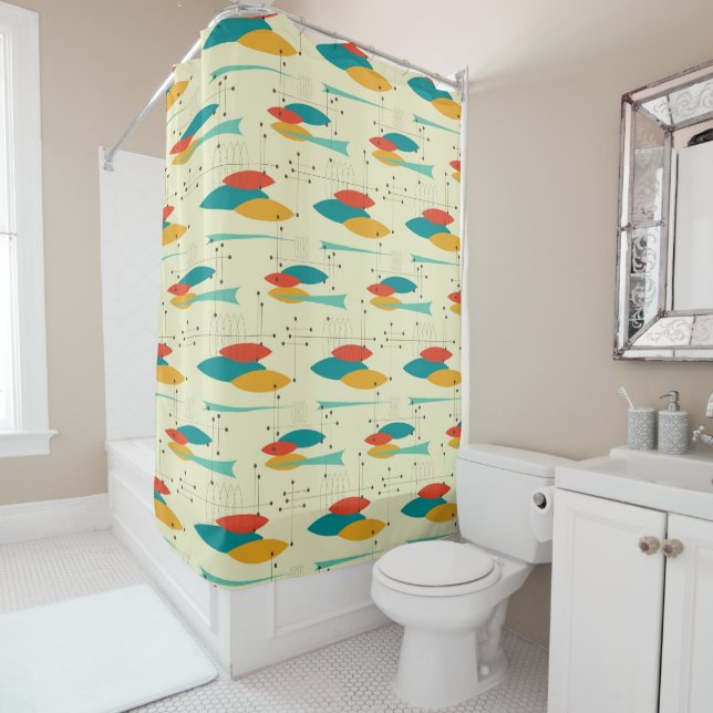 Mid-Century Modern Shower Curtain, Les Pattern Shower Curtain (In Situ)