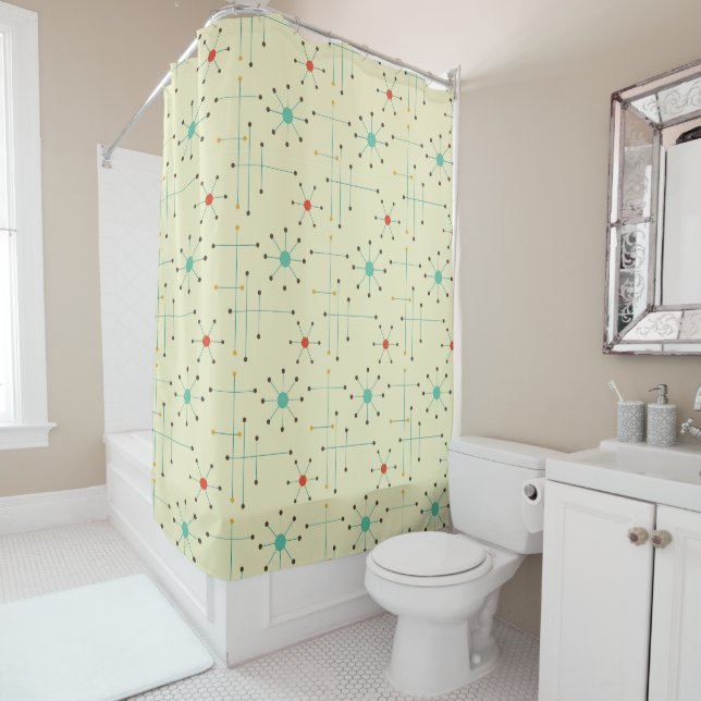 Mid-Century Modern Shower Curtain, Starburst Shower Curtain (In Situ)