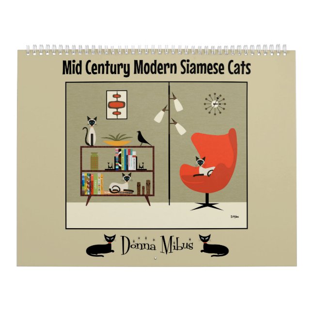 Mid Century Modern Siamese Cats Calendar (Cover)