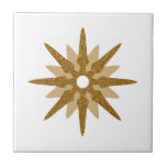 Mid-Century Modern Single Gold Star Design Ceramic Tile<br><div class="desc">Mid-century modern inspired design featuring vintage retro gold starburst white background. Simple,  clean modern design.</div>