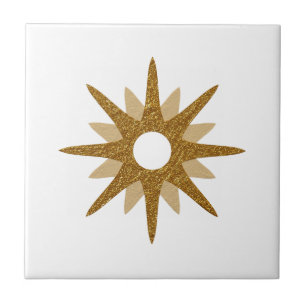 Mid-Century Modern Single Gold Starburst Ceramic T Tile