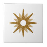 Mid-Century Modern Single Gold Starburst Tile<br><div class="desc">Mid-century modern inspired design featuring a single vintage retro gold starburst on a white background. Simple, clean modern design. Create your own custom tile by uploading a new image, or use the "message" button to contact the designer for help. To create your own design: 1. Select personalise this template. 2....</div>