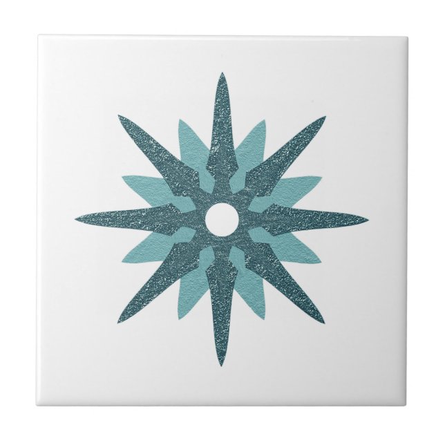 Mid-Century Modern Single Turquoise Star Design Tile (Front)
