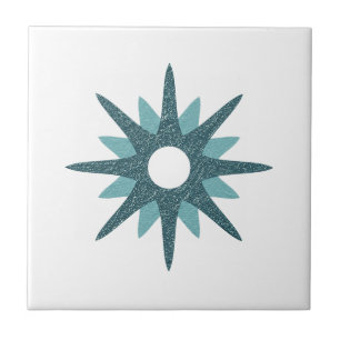 Mid-Century Modern Single Turquoise Starburst Tile
