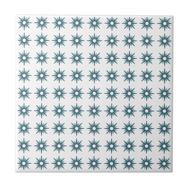 Mid-Century Modern Small Turquoise Star Pattern Tile (Front)