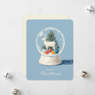 Mid-Century Modern Snow Globe White Deer Holiday Card