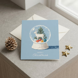 Mid-Century Modern Snow Globe White Deer Holiday Card