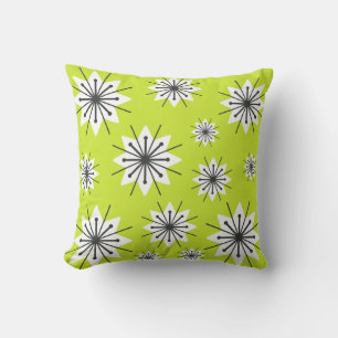 Mid Century Modern Snowflakes Chartreuse Cushion