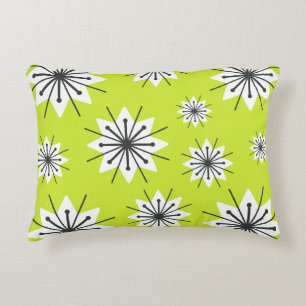 Mid Century Modern Snowflakes Chartreuse Decorative Cushion