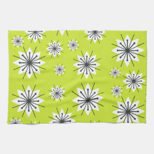 Mid Century Modern Snowflakes Chartreuse Tea Towel