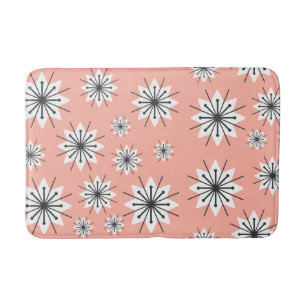 Mid Century Modern Snowflakes Peach Bath Mat