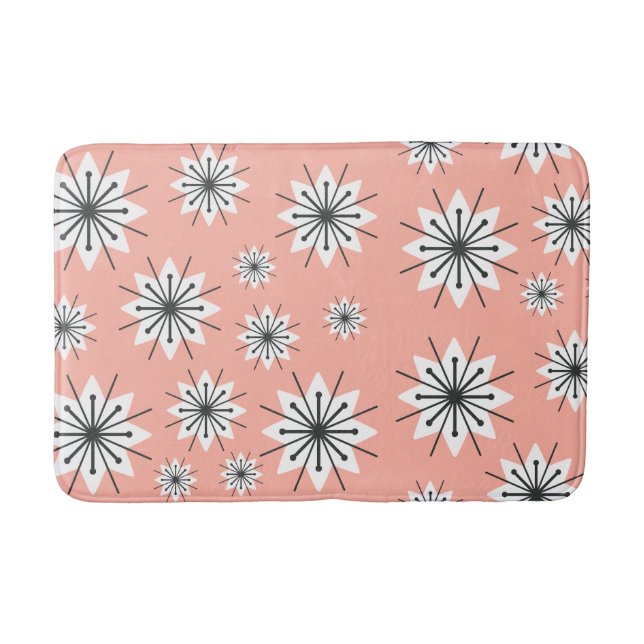 Mid Century Modern Snowflakes Peach Bath Mat (Front)