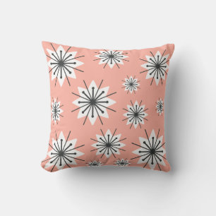 Mid Century Modern Snowflakes Peach Cushion