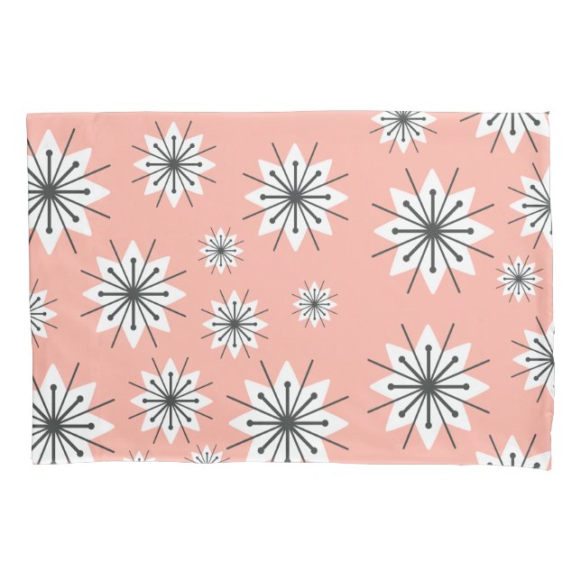 Mid Century Modern Snowflakes Peach Pillowcase (Front)