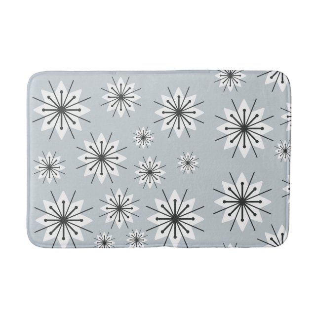 Mid Century Modern Snowflakes Silver Bath Mat (Front)