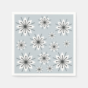 Mid Century Modern Snowflakes Silver Napkin