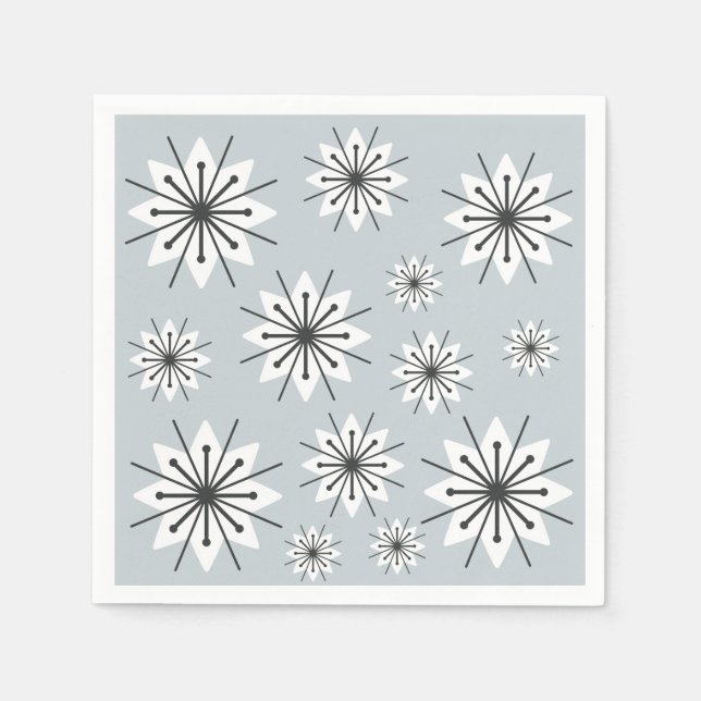 Mid Century Modern Snowflakes Silver Napkin (Front)