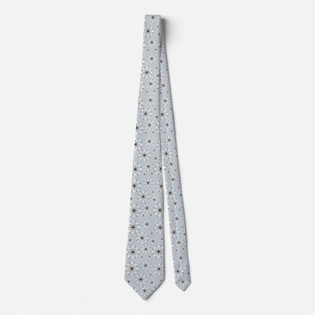 Mid Century Modern Snowflakes Silver Tie (Front)