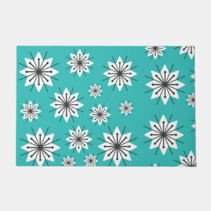Mid Century Modern Snowflakes Turquoise Doormat