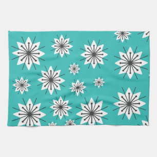 Mid Century Modern Snowflakes Turquoise Tea Towel