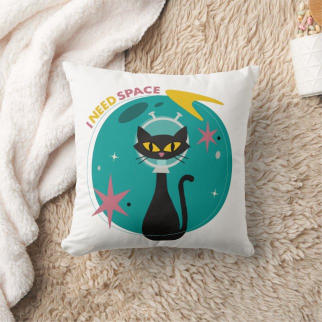 Mid Century Modern Space Cat  Cushion (Blanket)